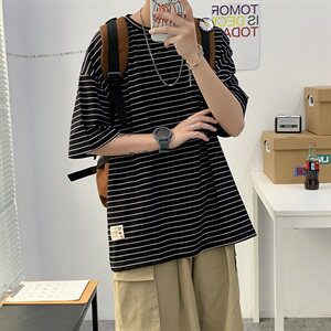 2021夏季港风新品男士宽松条纹短袖T恤星座405-T01图片