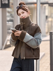 牛仔拼接短款羽绒服女2025冬季新款翻领加厚保暖羽绒外套，女装羽绒服，沁沁公主