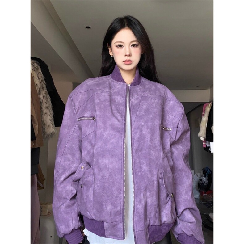 美式复古ins宽松棒球服外套秋冬新款百搭高级感PU皮机车夹克男女,男装夹克,星座506A