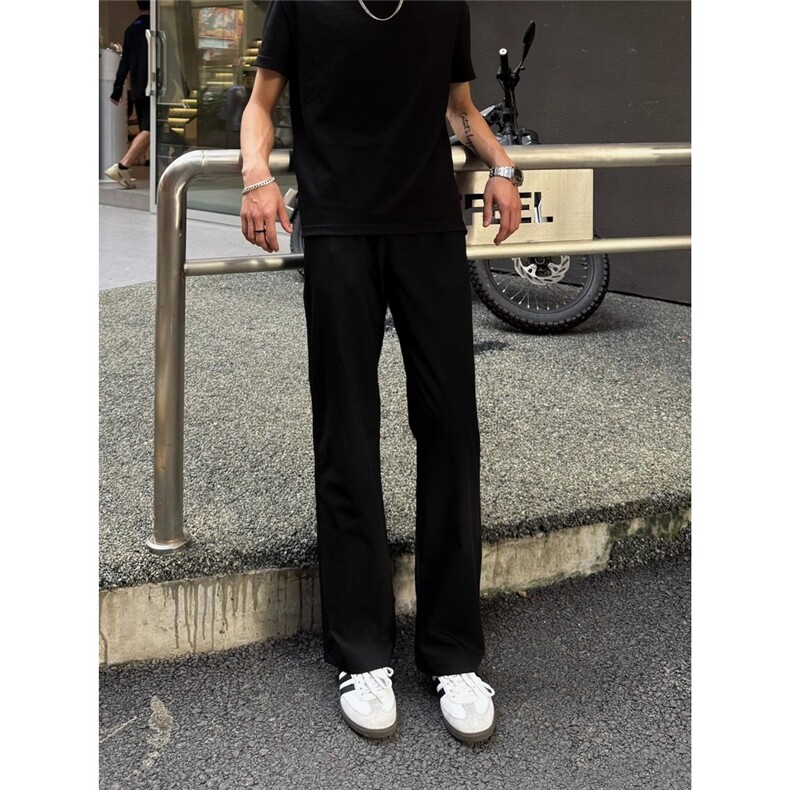 春夏薄款黑色微喇西裤男款美式显瘦cleanfit裤子垂坠高级感直筒裤,男装西裤,星座506A