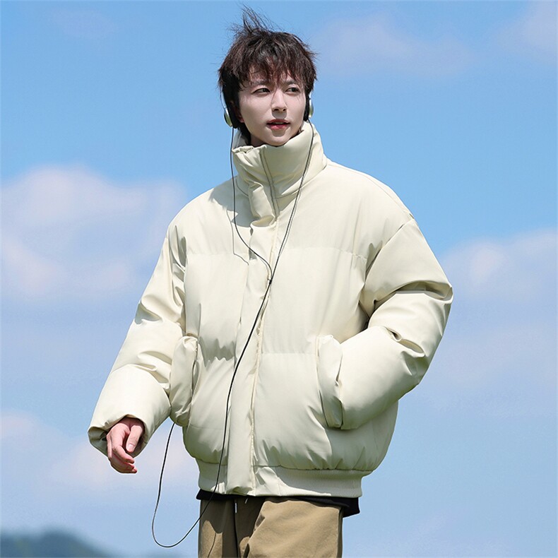 现货5W件冬季三防重磅硬挺boxy短款羽绒立领PU皮棉衣外套加厚棉服，男装棉衣，电商A486