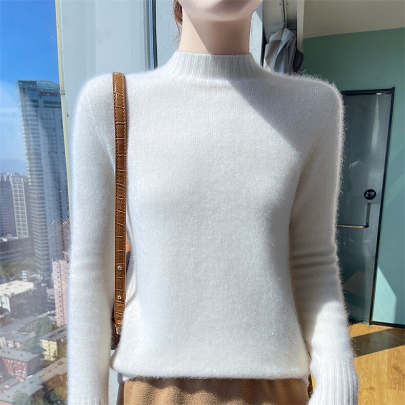 100%纯羊毛衫女一线成衣半高领针织衫毛衣宽松羊绒衫长袖打底上衣,女装羊毛衫,美轩羊绒