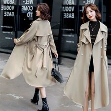 米白色风衣外套女中长款百搭春秋季新款韩系小个子英伦风流行大衣，女装风衣，超帛