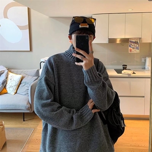 毛衣男韩版潮流宽松慵懒高领打底线衣ins港风纯色针织衫M45-P40图片