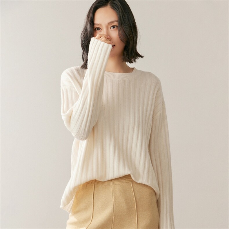 2025年秋季新款坑条圆领针织衫时尚休闲百搭，女装针织衫/毛衣，鸥蕊娅羊绒