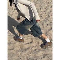 美式复古牛仔短裤五分裤女夏季辣妹低腰直筒宽松水洗七分裤中裤潮，男装牛仔裤，星座506A