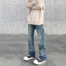 现货美式复古水洗做旧cleanfit牛仔裤男直筒微喇高街vibe风显瘦长，男装牛仔裤，星座218-1（原230）