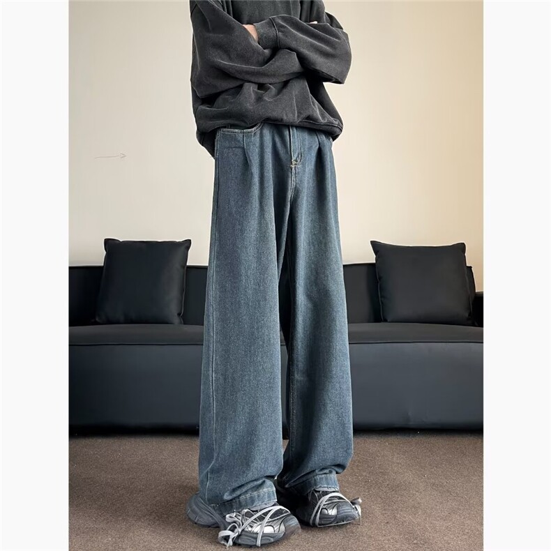 蓝色冰丝牛仔裤男士夏季薄款宽松直筒水洗裤子阔腿裤NM2019,男装牛仔裤,星座1116A-1（原606A）