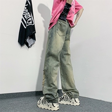 美式复古hiphop裤子高街潮牌ins牛仔裤男破洞长裤N01458-P43，男装牛仔裤，星座308B-1