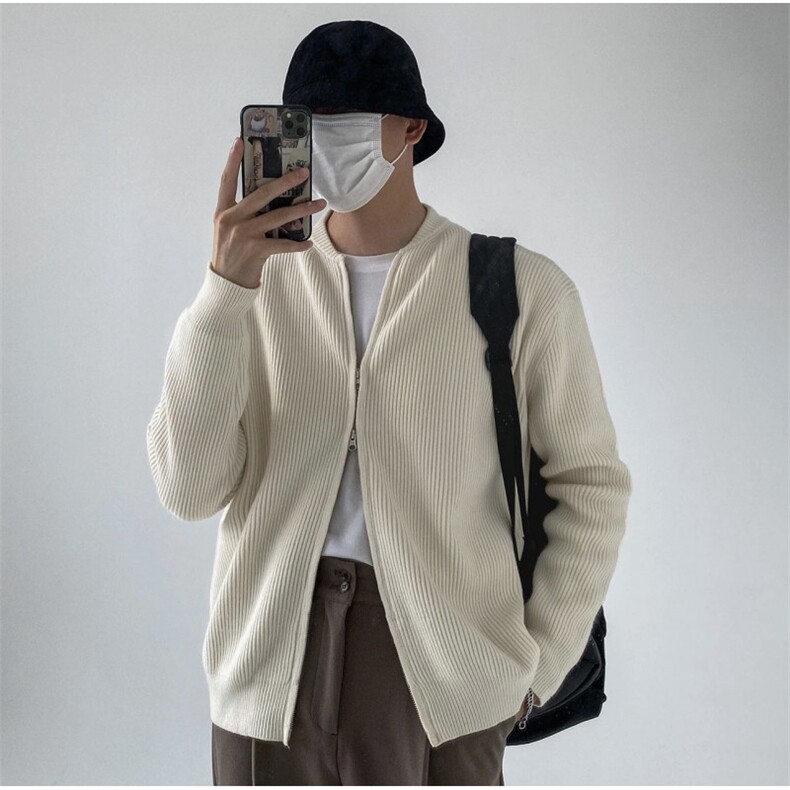 棒球领潮流宽松韩版毛衣学院风外套双拉链针织开衫毛衣MF55P50特,男装针织衫/毛衣,电商D256-2(原A064-2)