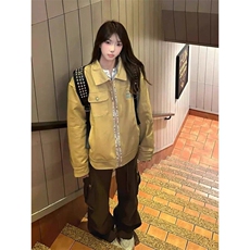 春季新款港风美式复古宽松中长款翻领工装夹克设计感JK1432-P95，男装夹克，星座313A(原308A-2)