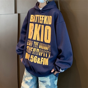 美式复古藏青色重磅卫衣男秋冬款oversize慵懒情侣装欧美潮牌外套图片