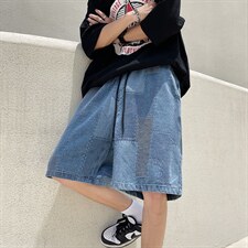 夏季ins做旧补丁牛仔短裤男潮牌直筒港风休闲五分裤K3737-P37，男装牛仔裤，星座512-2