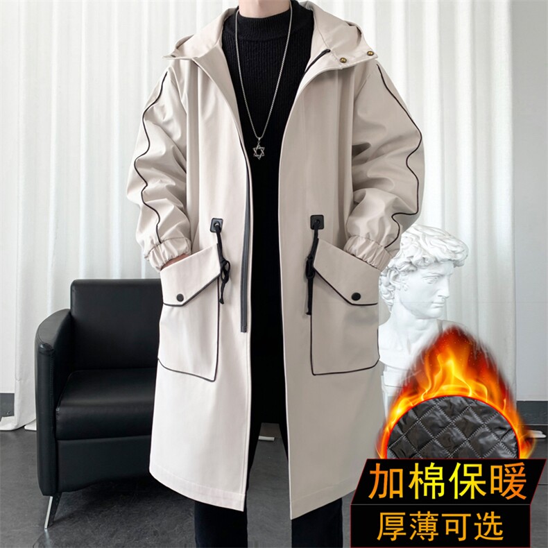 加绒加厚风衣男中长款大衣男棉衣男F080薄P105加棉P120爆景二图片