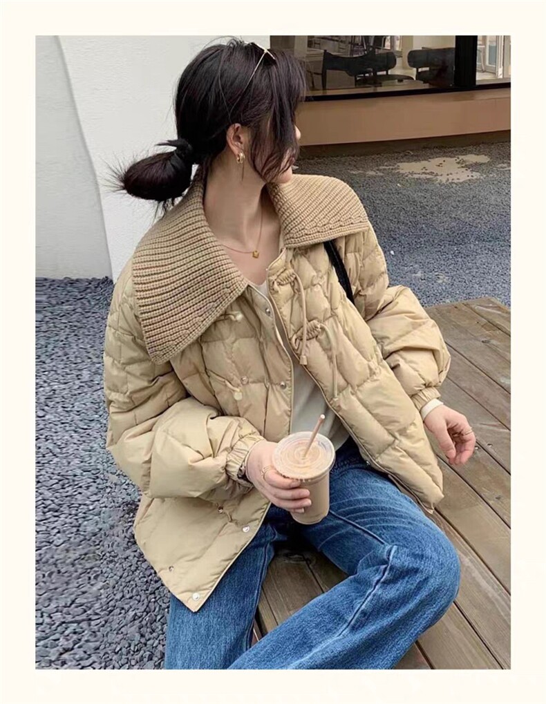 2024年冬季新款保暖90白鸭绒大翻领盘扣轻薄款羽绒服外套,女装羽绒服,牛米欧羽绒服工厂店