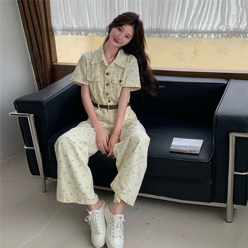 法式御姐女神范气质碎花黄色连体裤女夏2025新款收腰显瘦爆款长裙,女装套装/套裙,2C210