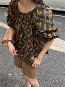 现货 轻复古小花上衣图片