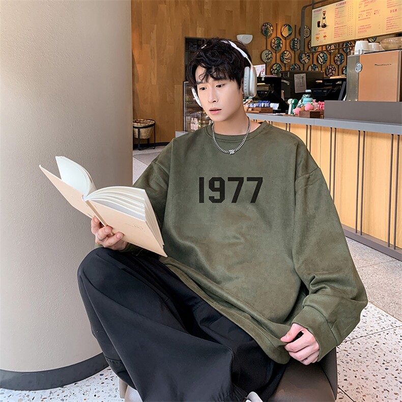 港风供抖音得物高品质直播美式麂皮绒宽松男卫衣W3017P38图片