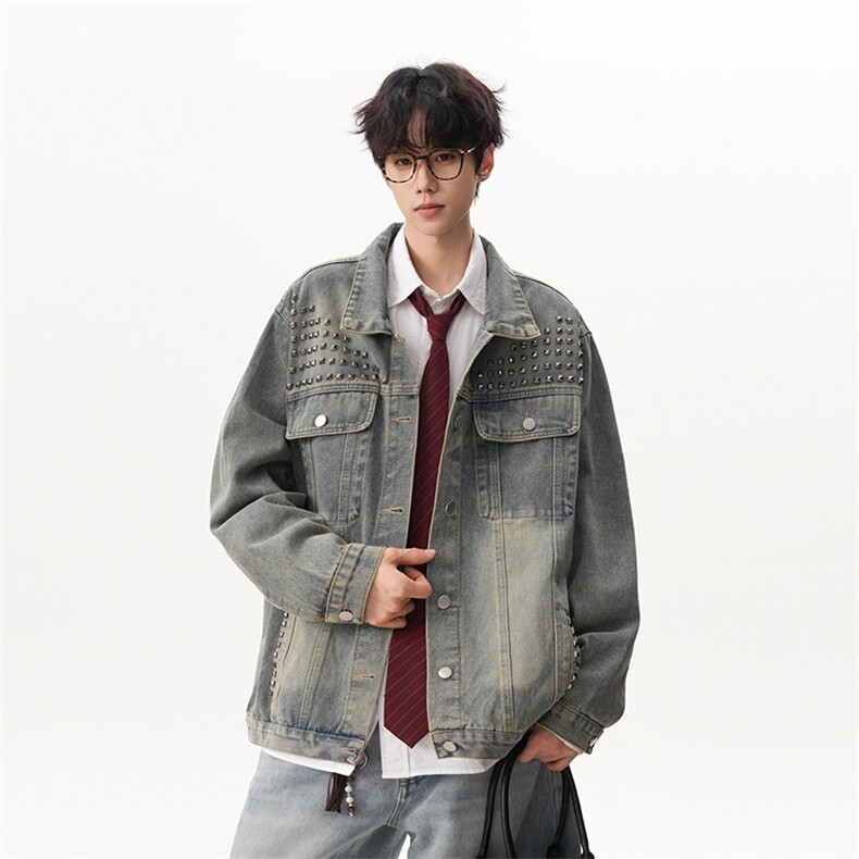 【现货】XZ1218(原611-3)WT8644特价P65美式个性铆钉牛仔外套,男装工装外套,星座1218（原611-3）