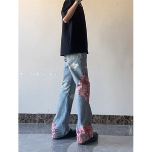 【网图】蕾丝拼接微喇牛仔裤直筒美式高街hiphop裤子NZK14LL-P65图片