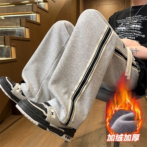 直筒裤男冬季美式条纹休闲裤宽松百搭阔腿运动裤D015-P45加绒P50图片
