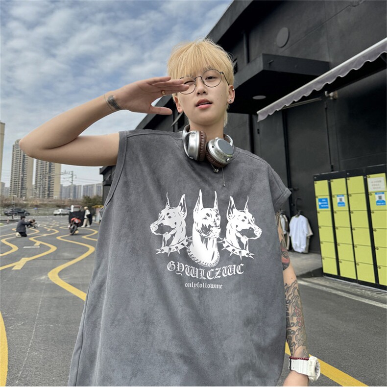麂皮绒背心坎肩男T恤美式港风潮JB425-特P19控38图片