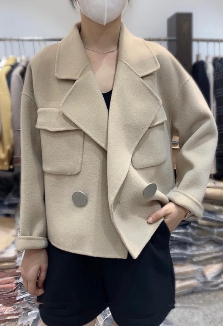 2021秋冬新款韩版时尚大扣子西装领长袖百分百羊毛双面呢外套,女装西装,L·H·X