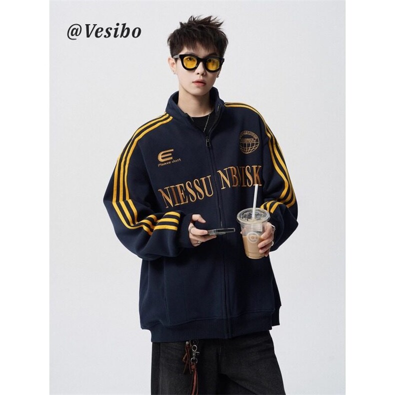 网络图现货美式复古炸街重磅复合条纹立领情侣卫衣JC96-P50,男装卫衣,星座715-7