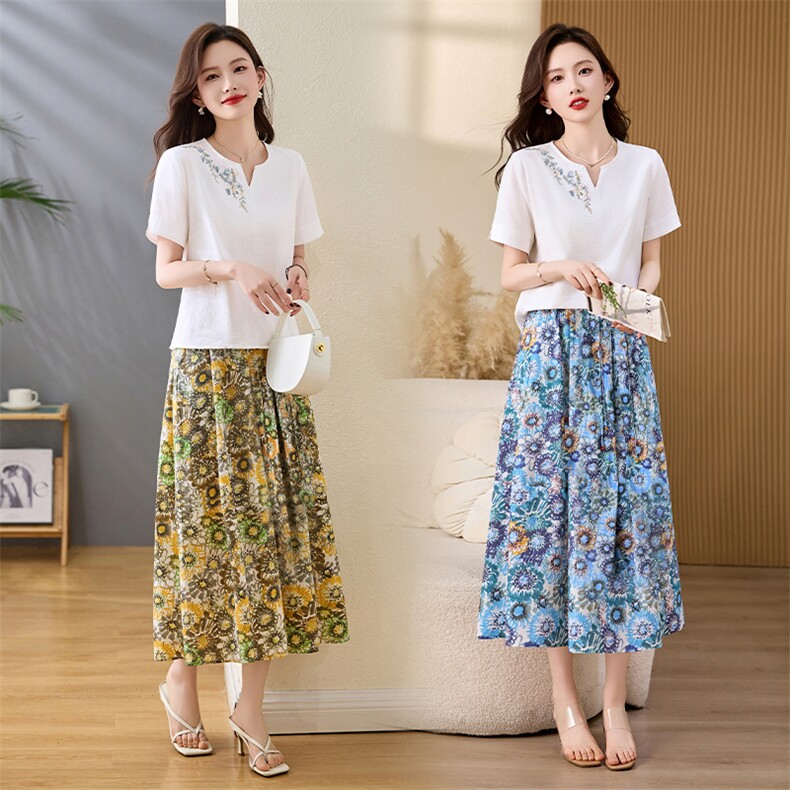 夏季时尚碎花半身裙连衣裙2026新款遮肚子显瘦棉麻上衣，女装半身裙，倪叶myz