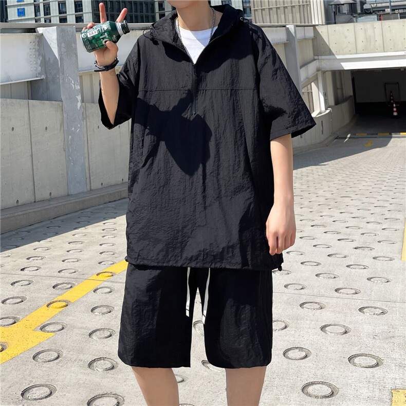休闲运动短袖套装男夏季潮牌速干冰丝男士穿搭一整套,男装休闲套装,星座410-7