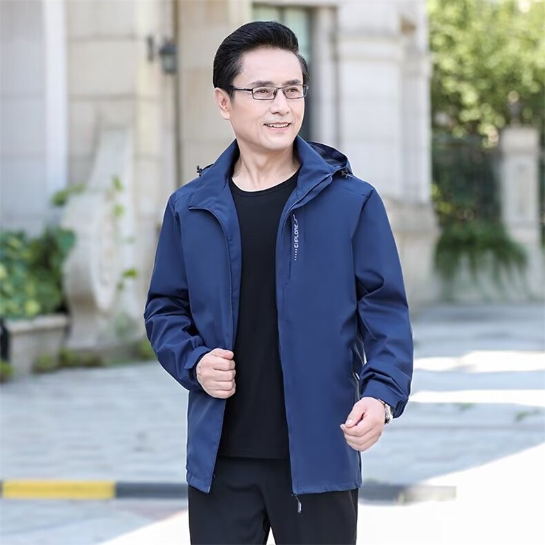 GK66P60中老年夹克四季款连帽防水冲锋衣爸爸装男士商务茄克外套,男装夹克,星座1108-3