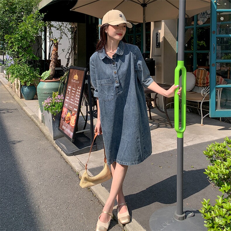 《现货新品》港风牛仔翻领宽松连衣裙,女装连衣裙,MQ