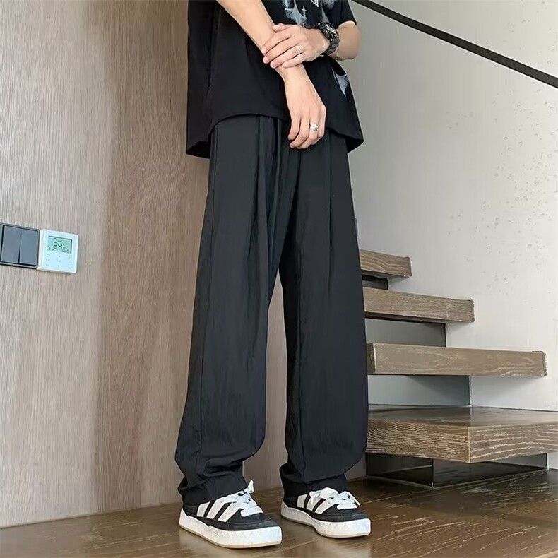 vibe风潮褶皱冰丝裤子禅意新中式休闲男裤夏季薄款山本风阔腿裤,男装休闲裤,星座1013
