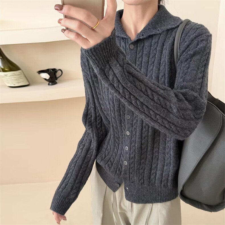 2025年秋季时尚百搭通勤简约休闲立领加厚麻花,女装羊毛衫,新胜羊绒