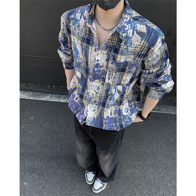 美式高街潮流格子衬衫潮牌宽松休闲上衣A086-CS2201-特批价30,男装衬衫,电商基地A086