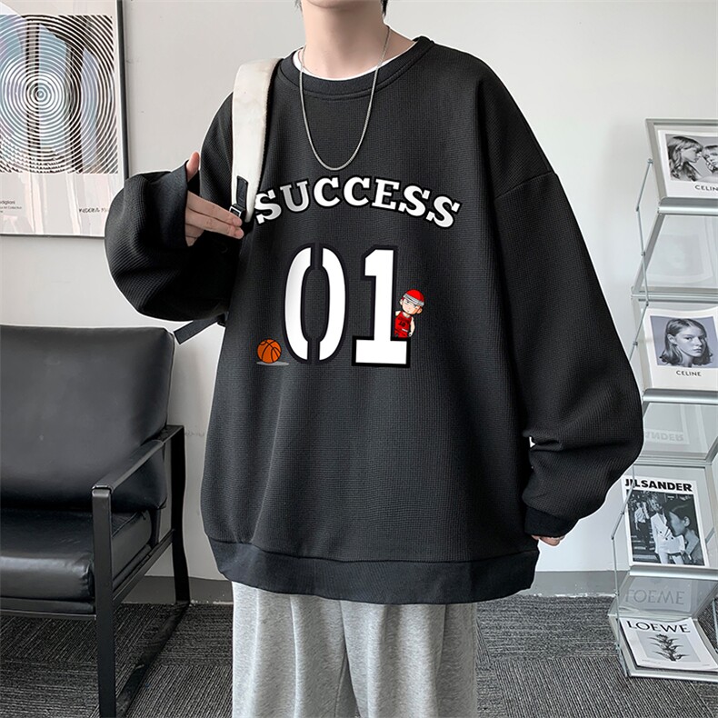 华夫格卫衣圆领卫衣男大码长袖t恤男外套HW76205-P30加绒款-P40,男装卫衣,电商A040