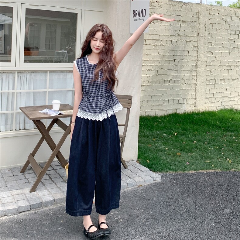 夏季阔腿裤无袖衫时尚两件套女,女装套装/套裙,秋水欣儿