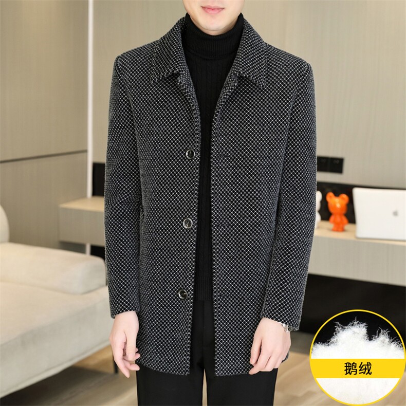 标90鹅绒毛呢外套鹅绒内胆中长款外套男加厚羽绒服310B-3-D228，男装羽绒服，星座310B-3