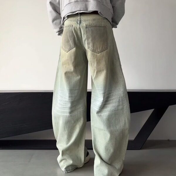 美式复古做旧脏染弯刀牛仔裤2025年春新款街头宽松阔腿长裤,男装牛仔裤,星座506A