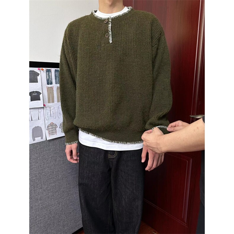 复古亨利领毛衣男春秋款慵懒风高级感针织衫cleanfit外套MY325,男装针织衫/毛衣,星座1116A（原606A-3）