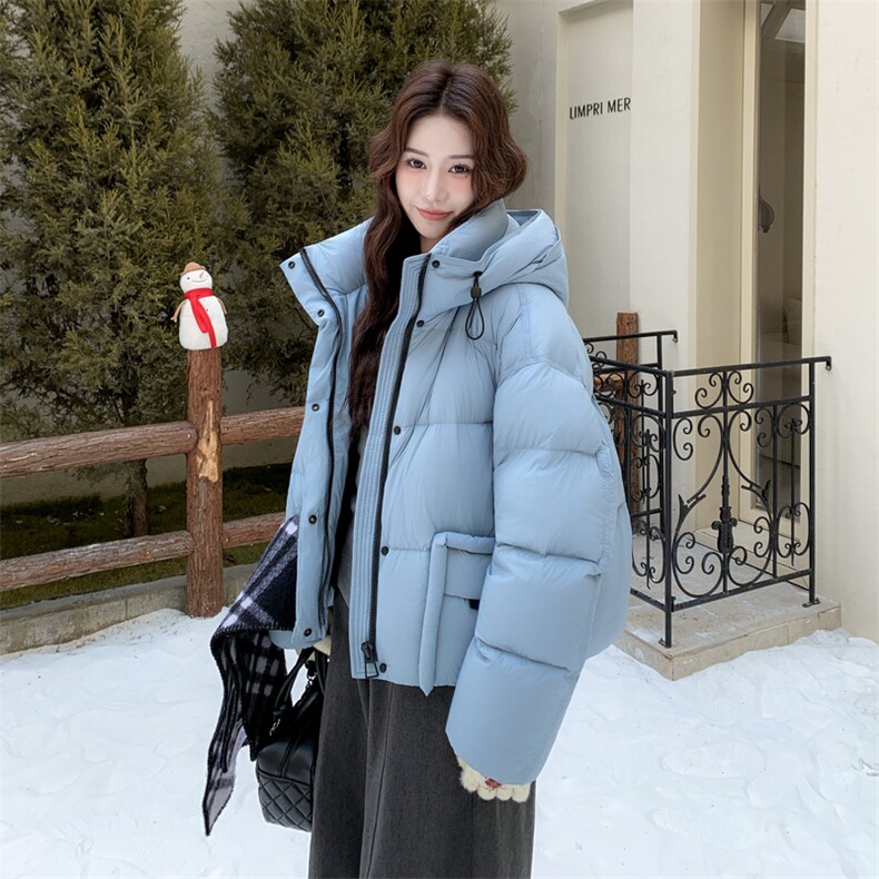 韩系蓝色连帽羽绒服女冬2025新款超火好看高级小众保暖加厚短外套,女装羽绒服,2B076