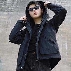 日系复古工装连帽外套男女春秋潮流cityboy冲锋衣ins拉链夹克套头，男装夹克，星座218-8
