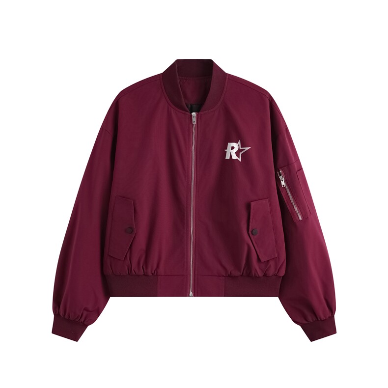 新款平铺五角星印花侧边袖口袋棒球服外套A247-TPF6051特批65，女装短外套，电商A247-1