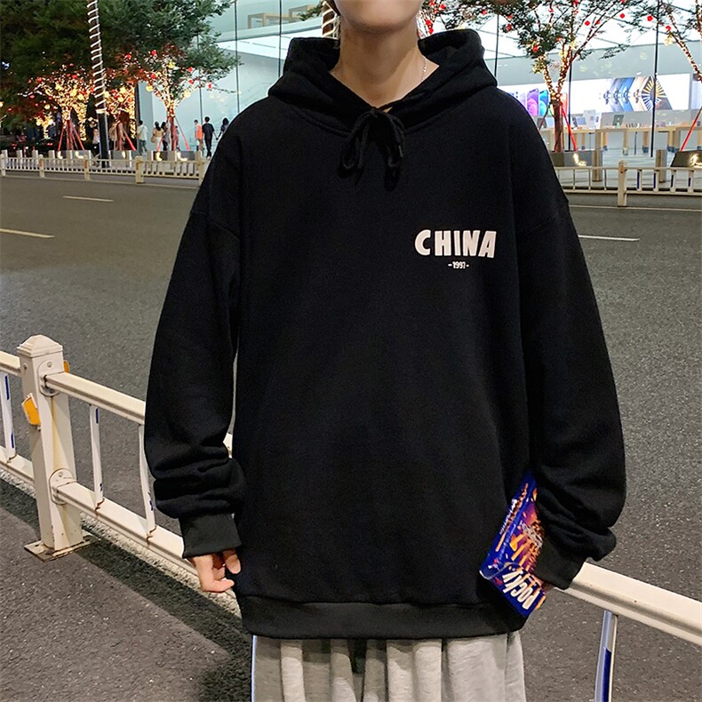 WY2248-P35加绒款-P40纯棉连帽卫衣男大码运动帽衫宽松薄外套男，男装卫衣，电商A040