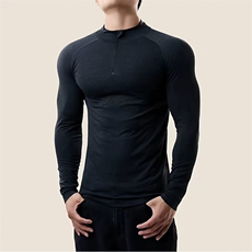 无缝拉链修身长袖T恤提花训练健身户外打底衫运动速干CT46P40特，男装T恤，电商D256