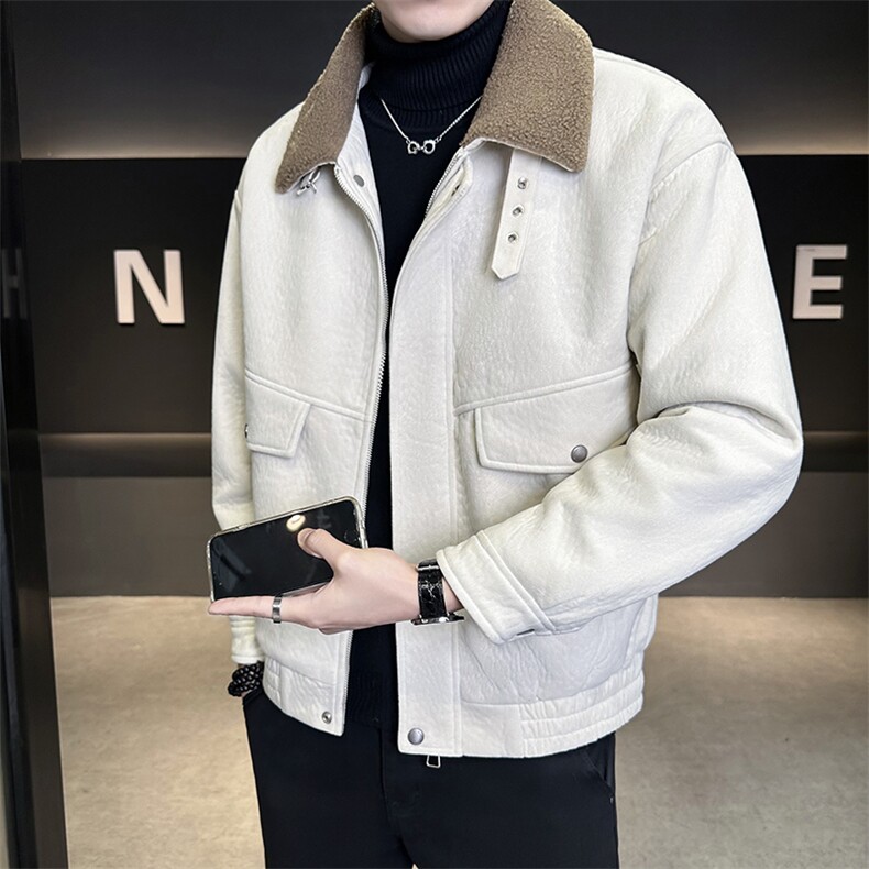 毛领加绒加厚外套男2025冬季新款短款夹克B240-993-P195,男装夹克,电商B240