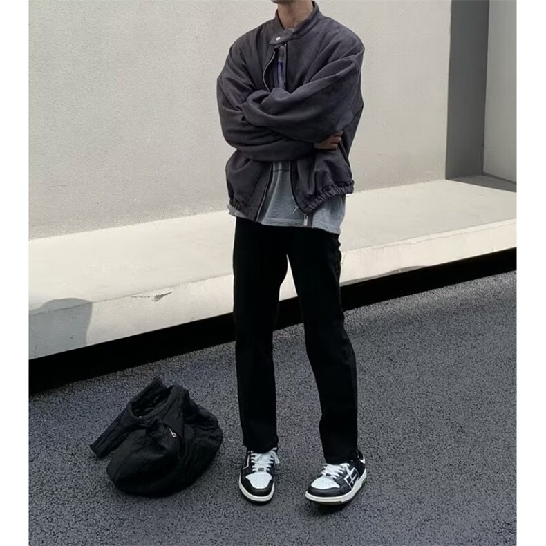 美式复古黑色微喇牛仔裤男宽松显瘦休闲高街 N200 P38图片