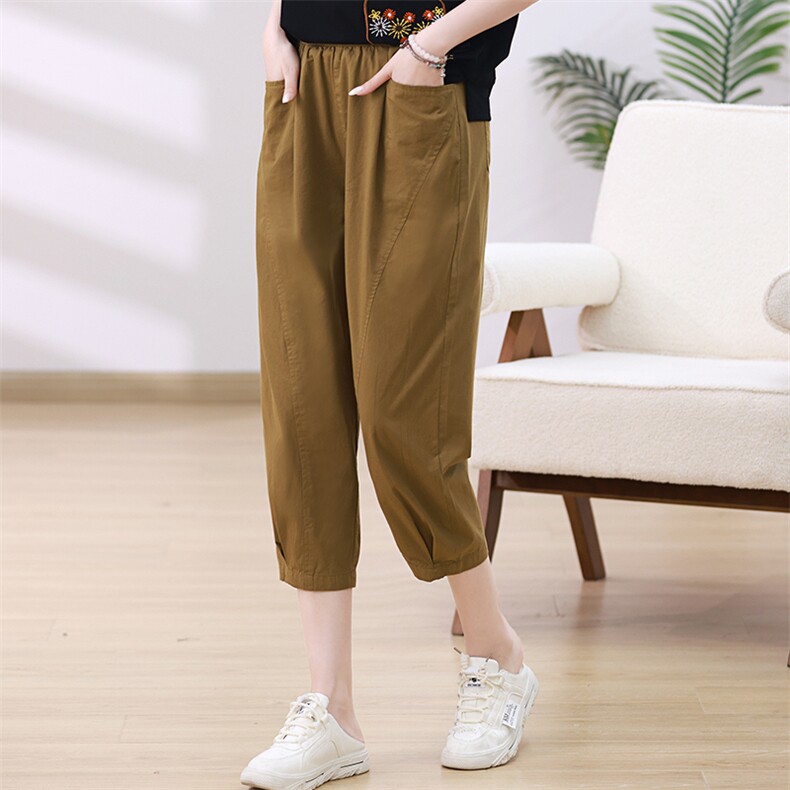 2024夏季新款时尚宽松休闲七分裤显瘦百搭高腰哈伦裤，女装休闲裤，梦芯尔