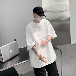 小众设计感金属飞机扣美式潮牌五分袖重磅短袖t恤T06-P30-310B-1图片