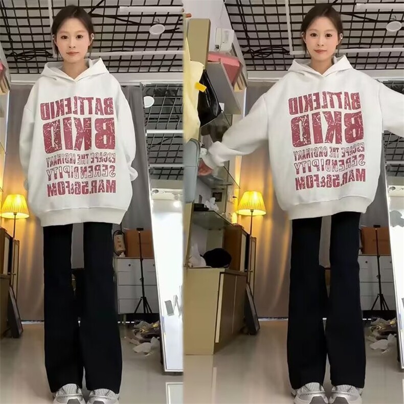 潮牌美式复古斑驳字母印花连帽卫衣女秋冬2025新款百搭外套,女装短外套,星座506A